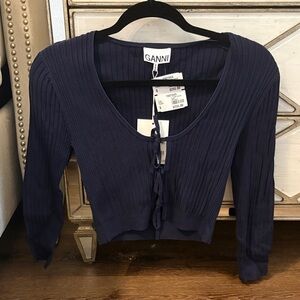Ganni Deep Blue Ribbed Blouse